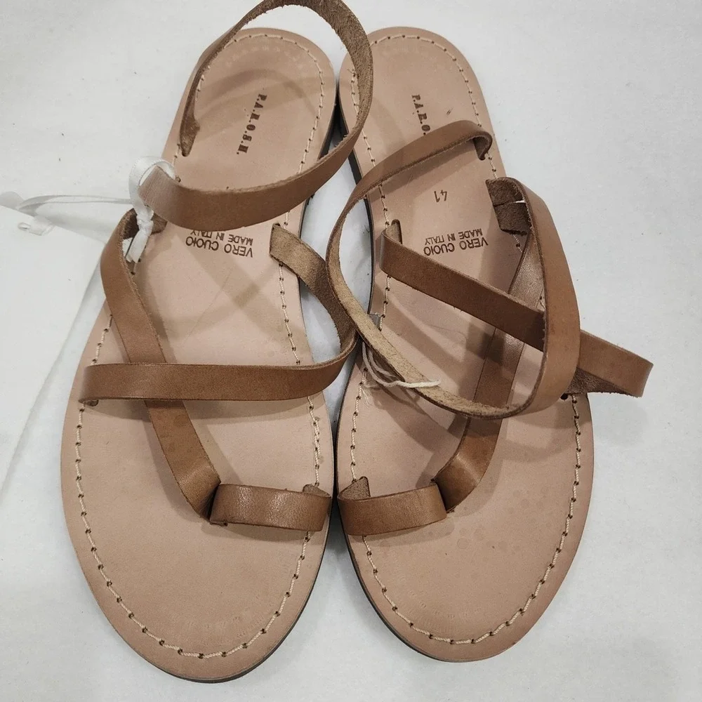P.A.R.O.S.H. Womens Eu 41 Us 10.5 Thong Brown Leather Toe Loop Slip On Sandals